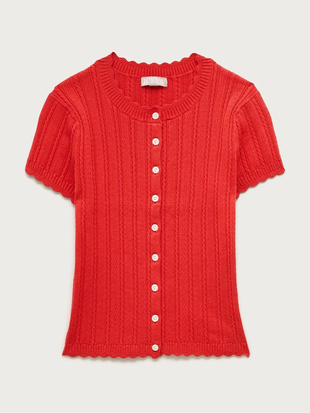 NWT J Crew Jackie pointelle short-sleeve cardigan dark poppy M